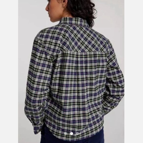 Alpine Design Women's Hike Midweight Navy Cream Plaid Flannel Shirt - Medium - Picture 2 of 10